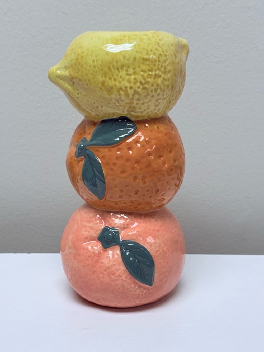 New! Ceramic Stacked Citrus Fruit Vessel / Vase - Yellow Orange Pink, Spring - Picture 4 of 5